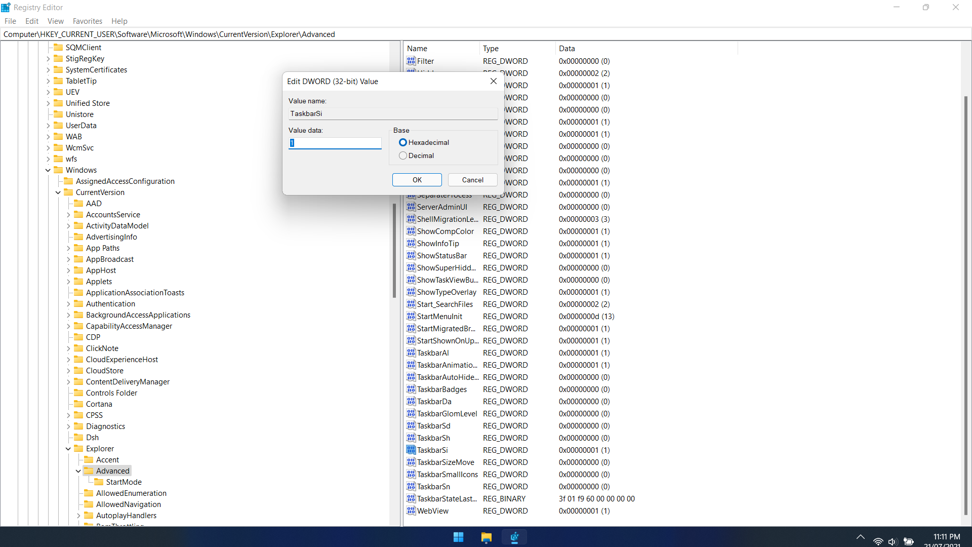Thay i k ch th c thanh taskbar windows 11 smarthome lumi ng nai